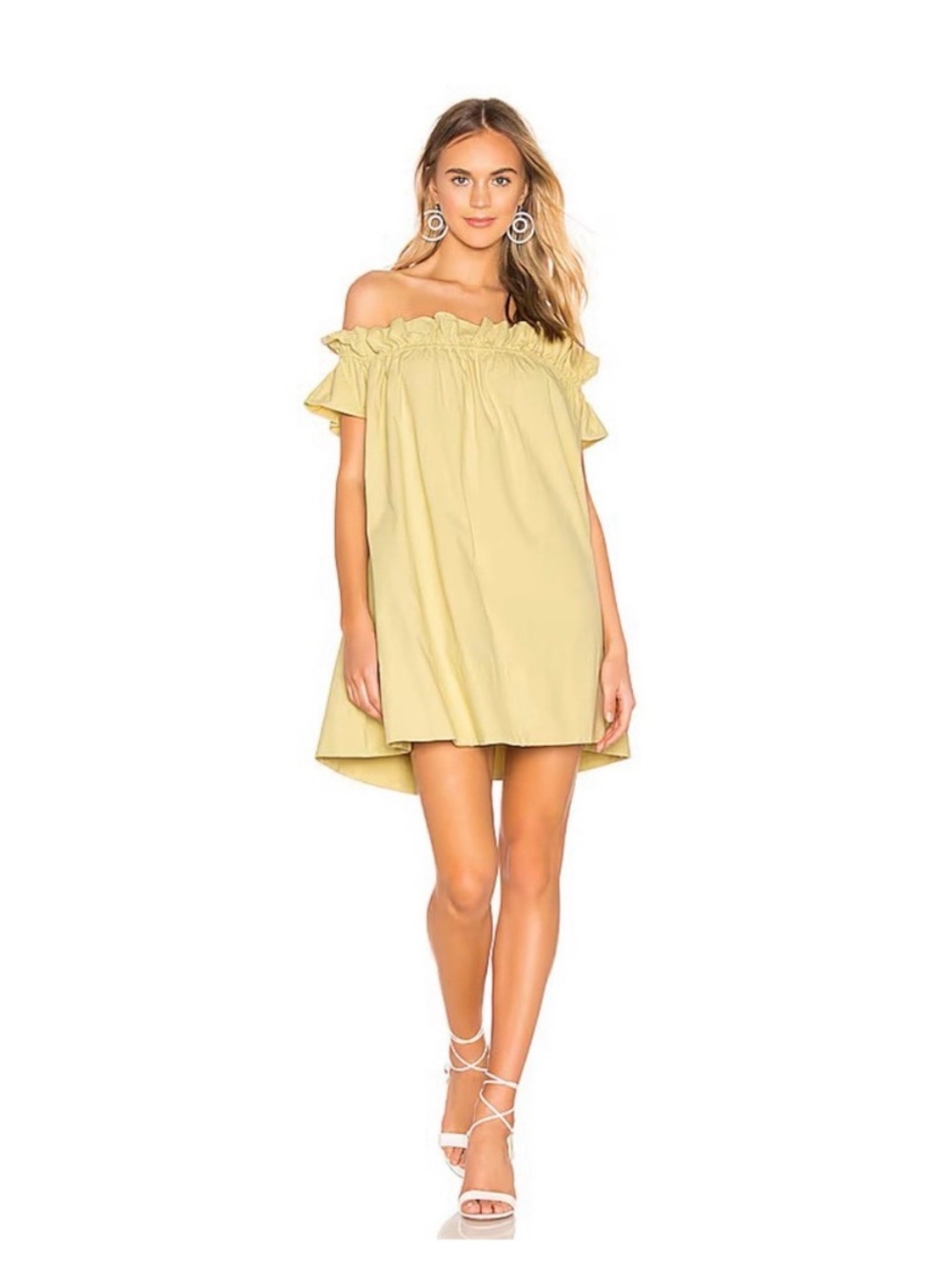 Free People Sophie off-the-shoulder mini dress in chartreuse
